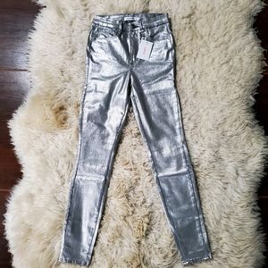 Good American Silver metallic denim pants